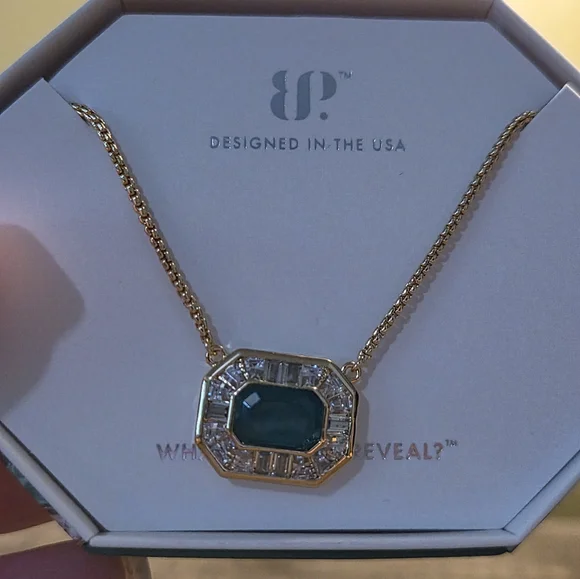 Gold and Green Pendant Necklace by BP - Picture 1 of 4